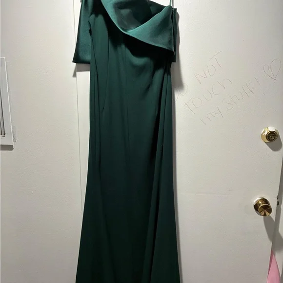 Betsy & Adam One Shoulder Dark Green Dress - Picture 7 of 12